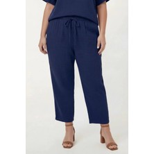 Rmg Beli Lastikli Bağcıklı Kadın Büyük Beden Pantolon Lacivert
