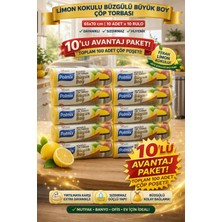 Urfakent Polmix Limon Kokulu Büzgülü Büyük Boy Çöp Torbası 65X70 cm 10'lu 10 Paket Dayanıklı Sızdırmaz Çöp Poşeti