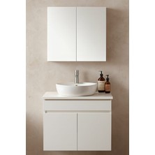 Dmz Home Concept Oval 42 cm Çanak Lavabolu, Tamamı Mdf,  Beyaz Renkli, Aynalı Üst Dolaplı Banyo Dolabı Takımı