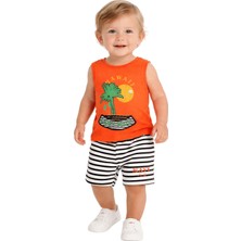 Çikoby Erkek Bebek Turuncu Hawaii Baskılı Atlet & Çizgili Şort 2’li Takım (9-24 Ay)
