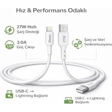 Usb-C’den Lightning Şarj Kablosu 1 Metre | 27W Hızlı Şarj, 3.0A Güç Çıkışı | Örgülü Dayanıklı Tasarım, Akıllı ve Güvenli Şarj Desteği