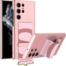 Galaxy S23 Ultra ile Uyumlu Deri Parmak Tutuculu Stand Olabilen Kamera Koruma Çıkıntı Yükselti Magsafe ile Uyumlu Askı Kayış Askılı Ince Sert Rubber Kılıf