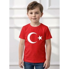 Kırmızı Beyaz Ay Yıldız Bayrak Baskılı Tişört Tshirt Kız Erkek Çocuk