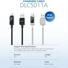 DLC5011A Usb-A - Type-C Şarj Kablosu, 60W, Hızlı Şarj, 6A Yüksek Akım, 1 Metre, Naylon Örgülü, Dijital Göstergeli (Siyah)