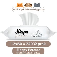 Sleepy Petcare 12x60 Yaprak Evcil Hayvan Islak Havlusu Beyaz Renkli Premium Kalite Temizlik