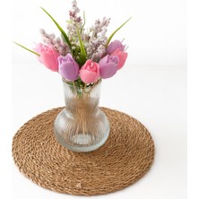 Mum Buketi - Lale Buketi - Vazolu Lale Buketi Seti -Hediyelik Buket - Pembe ve Mor Lale Buketi