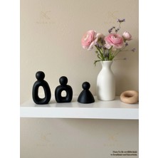 Nura Co 3'lü Aile Biblosu Mat Siyah Oval Figür Seti Soyut Heykel Modern Minimalist Dekoratif Ev Hediyes