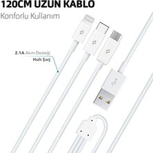 Trio Type-C-Lightning-Micro USB 120CM Şarj Kablosu, Siyah
