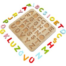 Tollihy Brinco Ahşap Montessori Okul Öncesi Büyük Harf Alfabe Öğretici, 29 Parça Renkli Bultak Puzzle Seti