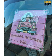 Exbuy Pembe Zemin Üzerine Arabada Prenses Var Yazılı Araba Cam Süsü Vantuzlu PVC Oto Aksesuar