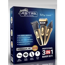 Astra Profesyonel Multi Fonksiyonel Üç Başlıklı Tıraş Makinası Bakım Seti 3 In 1 Garantili Gümüş
