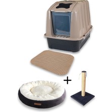 Kurtbay Şekil XXL Kapalı kedi tuvaleti + Simit Yatak + Tırmalama + Paspas -XXLKT1