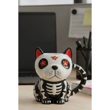 TechnoStation Dekoratif Ev Ofis Day Of The Dead Köpek Figürlü 3D Kabartmalı Porselen Kupa Seramik Şirin Kupa