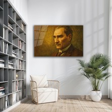 B&G Design Gold Atatürk Portresi Temperli Cam Tablo Premium Yüksek Çözünürlüklü Şık Dekoratif Cam Tablo