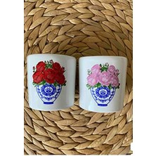 FIN170 Blue Blanc Pembe Gül Espresso, Double Türk Kahvesi Fincanı Kulpsuz Bardak