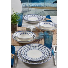 Güral Porselen Atina 24 Parça 6 Kişilik Mavi Desenli, Bulaşık Makinesinde Yıkanabilir Porselen Yemek Takımı