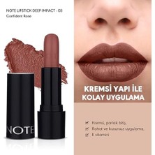 Deep Impact Lipstick 03 Confident Rose Kremsi Dokulu Yarı Parlak Ruj, Nude
