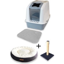 Kurtbay Şekil XXL Kapalı kedi tuvaleti + Simit Yatak + Tırmalama + Paspas -XXLKT1