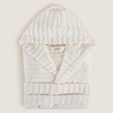 Chakra Waved %100 Pamuk Unısex Bornoz Beyaz