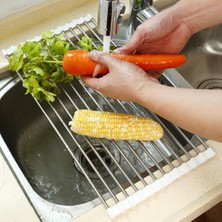 Urfakent Buffer® Evye Üstü Katlanır Nihale Paslanmaz Çelik Pratik Sebze Meyve Bulaşık Kurutma Süzgeci