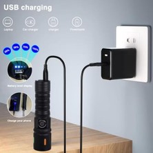El Feneri LED USB Şarjlı-Ultra Güçlü Parlak Orta Boy El Feneri [enerji Sınıfı A++]ortam Lambası Deprem,,jandarma,zabıta,bekçi Zoom Yüksek Lümen Powerbank Özellikli (Yüksek Parlaklık)