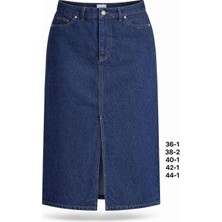 Miss Poem Kadın Lacivert Yırtmaç Detaylı Denim Midi Etek