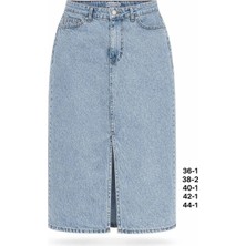 Miss Poem Kadın A.mavi Yırtmaç Detaylı Denim Midi Etek