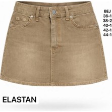 Miss Poem Kadın Bej Yüksek Bel Mini Jean Etek