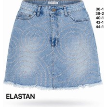 Miss Poem Kadın A.mavi Taş Desenli Mini Jean Etek