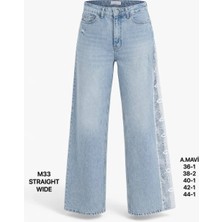 Miss Poem Kadın Açık Mavi Dantel Detaylı Straight Wide Jean Pantolon