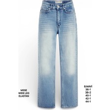 Miss Poem Kadın Buz Mavi Yüksek Bel Wide Leg Jean Pantolon