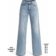 Miss Poem Kadın Mavi Straight Wide Jean Pantolon