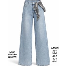 Miss Poem Kadın Açık Mavi Fularlı Yüksek Bel Wide Leg Jean Pantolon