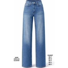 Miss Poem Kadın Mavi Yüksek Bel Wide Leg Jean Pantolon