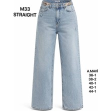 Miss Poem Kadın  Straight Paça Açık Mavi Yüksek Bel Jean Pantolon