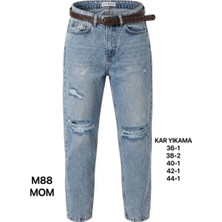 Miss Poem Kadın Orta Mavi Mom Fit Yırtık Jean Pantolon