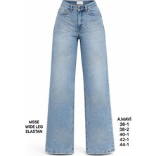 Miss Poem Kadın A.mavi Taş Detaylı Wide Leg Jean Pantolon