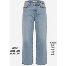 Miss Poem Kadın Buz Mavi Ananas Aksesuarlı Yüksek Bel Wide Leg Jean Pantolon