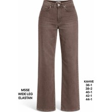 Miss Poem Kadın Kahverengi Elastanlı Geniş Paça Jean Pantolon