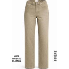 Miss Poem Kadın Bej Elastanlı Geniş Paça Jean Pantolon