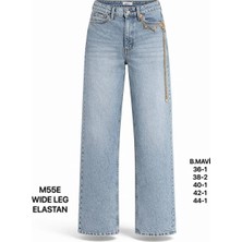 Miss Poem Kadın Buz Mavi Zincir Aksesuar Detaylı Wide Leg Jean Pantolon