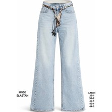 Miss Poem Kadın Açık Mavi Kemer Detaylı Yüksek Bel Wide Leg Jean Pantolon