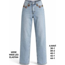 Miss Poem Kadın Açık Mavi Taş Aksesuar Detaylı Wide Leg Jean Pantolon