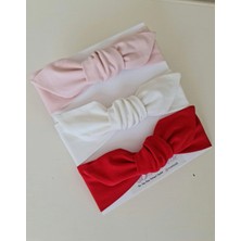 Swan Butik Kız Çocuk Bebek Bandana Toka Seti 3'lü Kırmızı Beyaz Pudra Pembe
