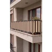 Devrim Olivya Tekstil Kahverengi-Krem Bağcıklı Balkon Perdesi Demir Kapama Gizlilik Sağlayan Dayanıklı Branda