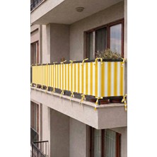 Devrim Olivya Tekstil Sarı-Beyaz Bağcıklı Balkon Perdesi Demir Kapama Gizlilik Sağlayan Dayanıklı Branda