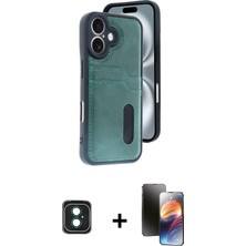 BUTİMAR'S iPhone 16 Yörünge Işık Serisi - Siyah 3D Antistatik Mat Seramik Nano Ekran Koruyucu + Yeşil Pvd Metal Kamera Lens