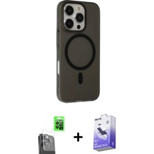 BUTİMAR'S iPhone 16 Pro Max Çekirdek Modern Prime - Siyah Bilvis 5in1 5d Magic Hayalet Cam Ekran Koruyucu + Siyah Raze Metal Kamera Lens
