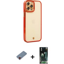 BUTİMAR'S iPhone 12 Pro Max Çekirdek Klasik Serisi - Siyah 360 Mat Full Body Arka Koruyucu + Kırmızı Metal Kamera Lens Koruma Cam