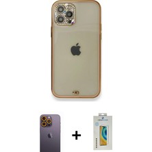 BUTİMAR'S iPhone 12 Pro Eksen Minimal Koleksiyonu - Siyah Polymer Nano Ekran Koruyucu + Sarı Neon Fosforlu Kamera Lens
